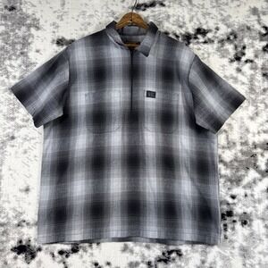 Pristine FB County Checker Shirt Mens Size Medium Gray‎ 1/4 Zip Pockets Skater